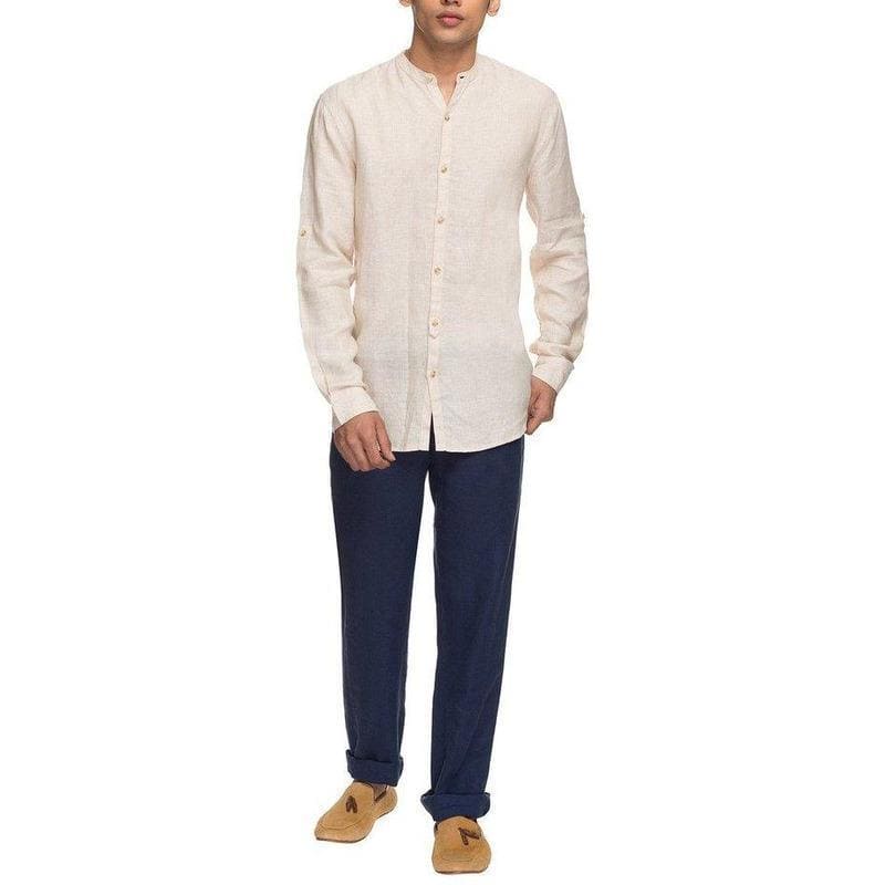 Off-White Bengal Khadi Men Shirt - Charkha TalesOff-White Bengal Khadi Men Shirt