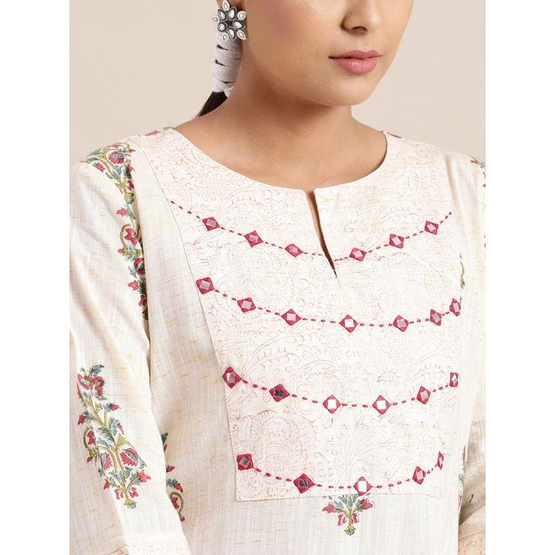 Off-White Block Print Cotton Dress - Charkha TalesOff-White Block Print Cotton Dress