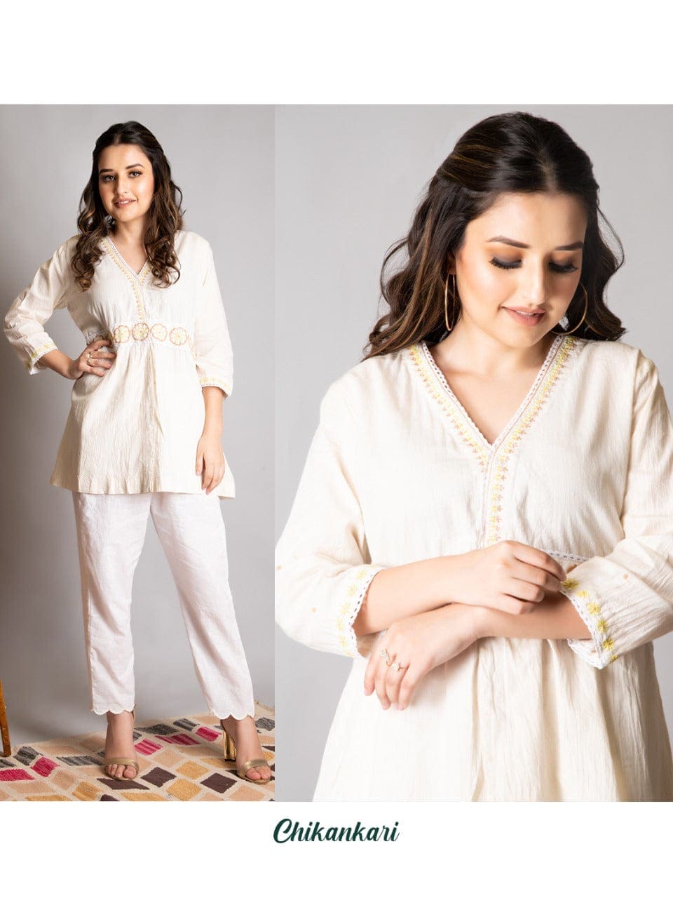 Off-White Chikankari Co-Ord Set - Charkha TalesOff-White Chikankari Co-Ord Set