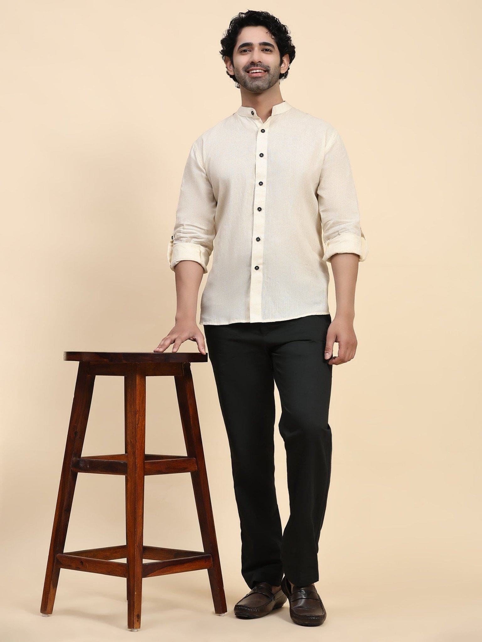 Off-White Cotton Men Shirt - Charkha TalesOff-White Cotton Men Shirt