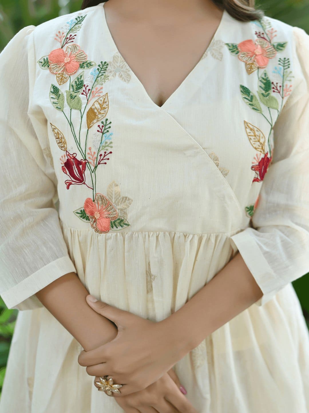 Off-White Dainty Dazzel Flared Dress. - Charkha TalesOff-White Dainty Dazzel Flared Dress.