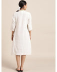 Off-White Floral Embroidered Dress - Charkha TalesOff-White Floral Embroidered Dress