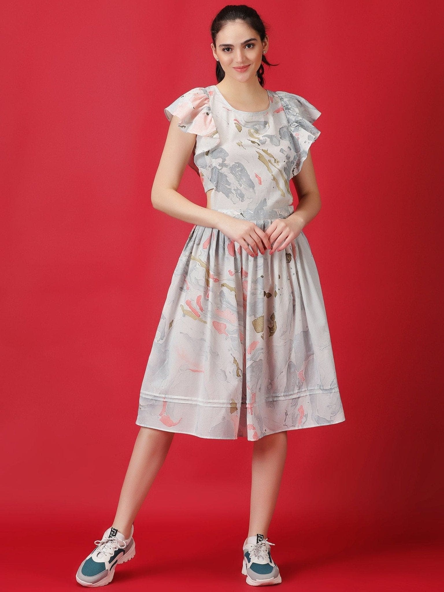 Off-White Hand Dyed Dress - Charkha TalesOff-White Hand Dyed Dress