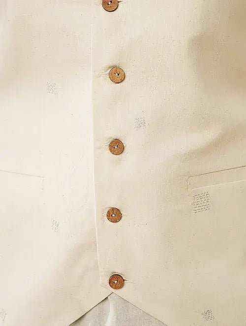 Off White Khadi Cotton Jacket - Charkha TalesOff White Khadi Cotton Jacket