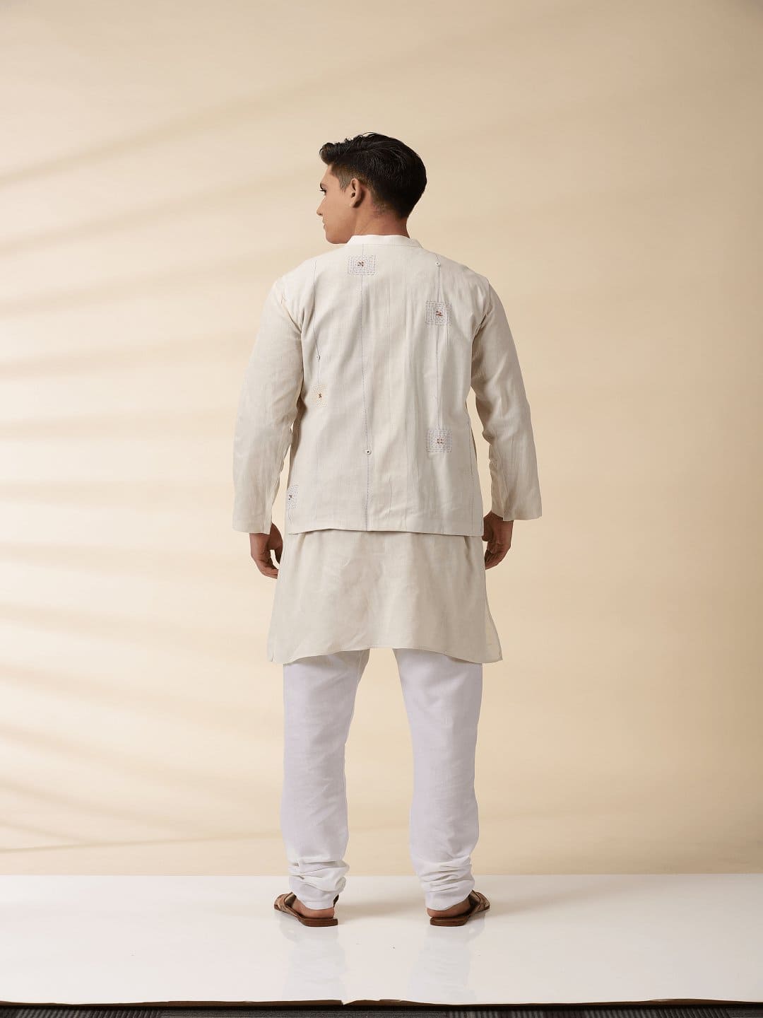 Off-White Khadi Men Nehru Jacket & Kurta - Charkha TalesOff-White Khadi Men Nehru Jacket & Kurta