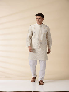 Khadi Men Nehru Jacket & Kurta - Off-White