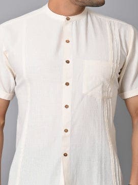 Off-White Pin-tuck Khadi Men Shirt - Charkha TalesOff-White Pin-tuck Khadi Men Shirt