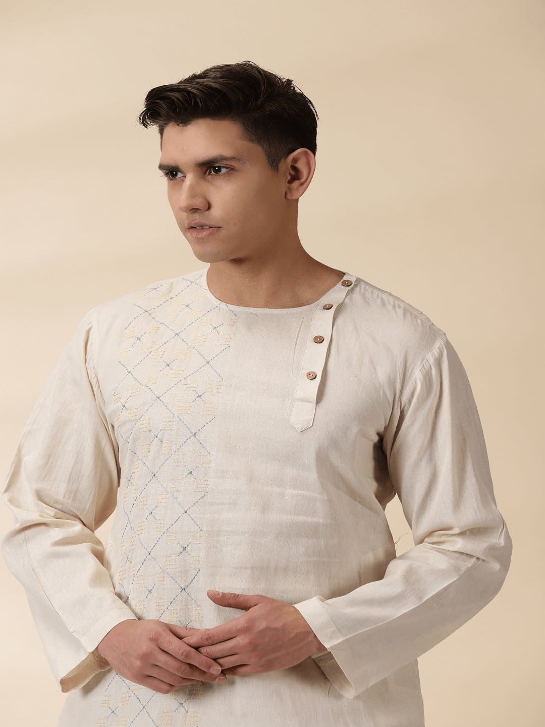 OffWhite Kantha Kurta - Charkha TalesOffWhite Kantha Kurta