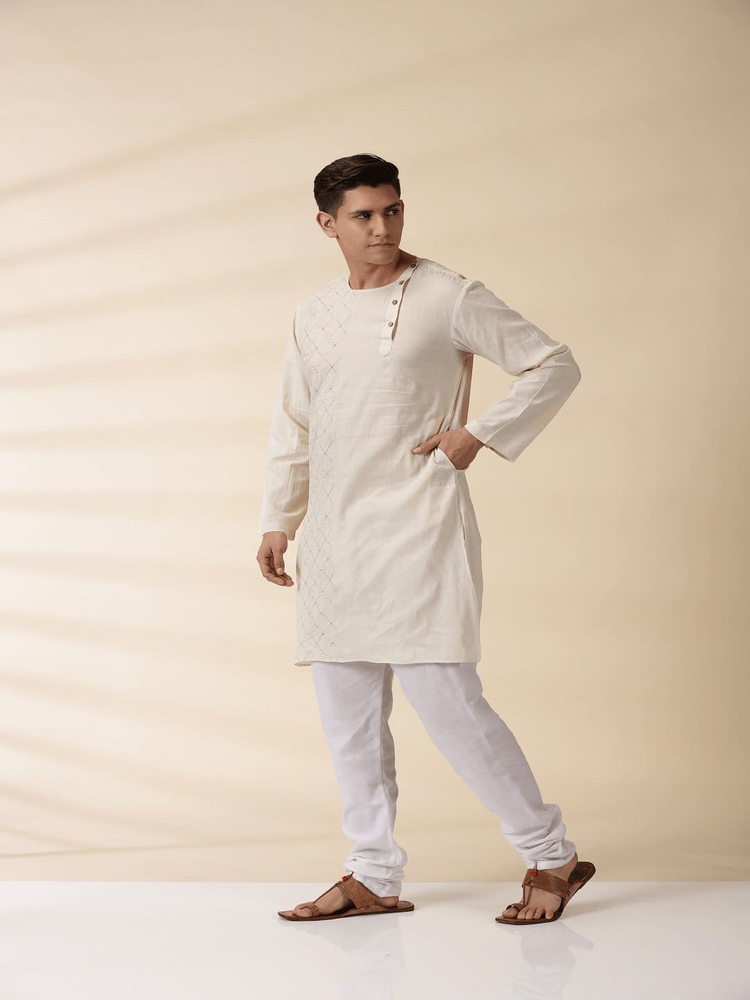 OffWhite Kantha Kurta - Charkha TalesOffWhite Kantha Kurta