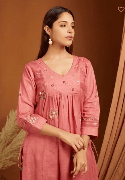 Pink Rose Cotton Linen Kurta Set