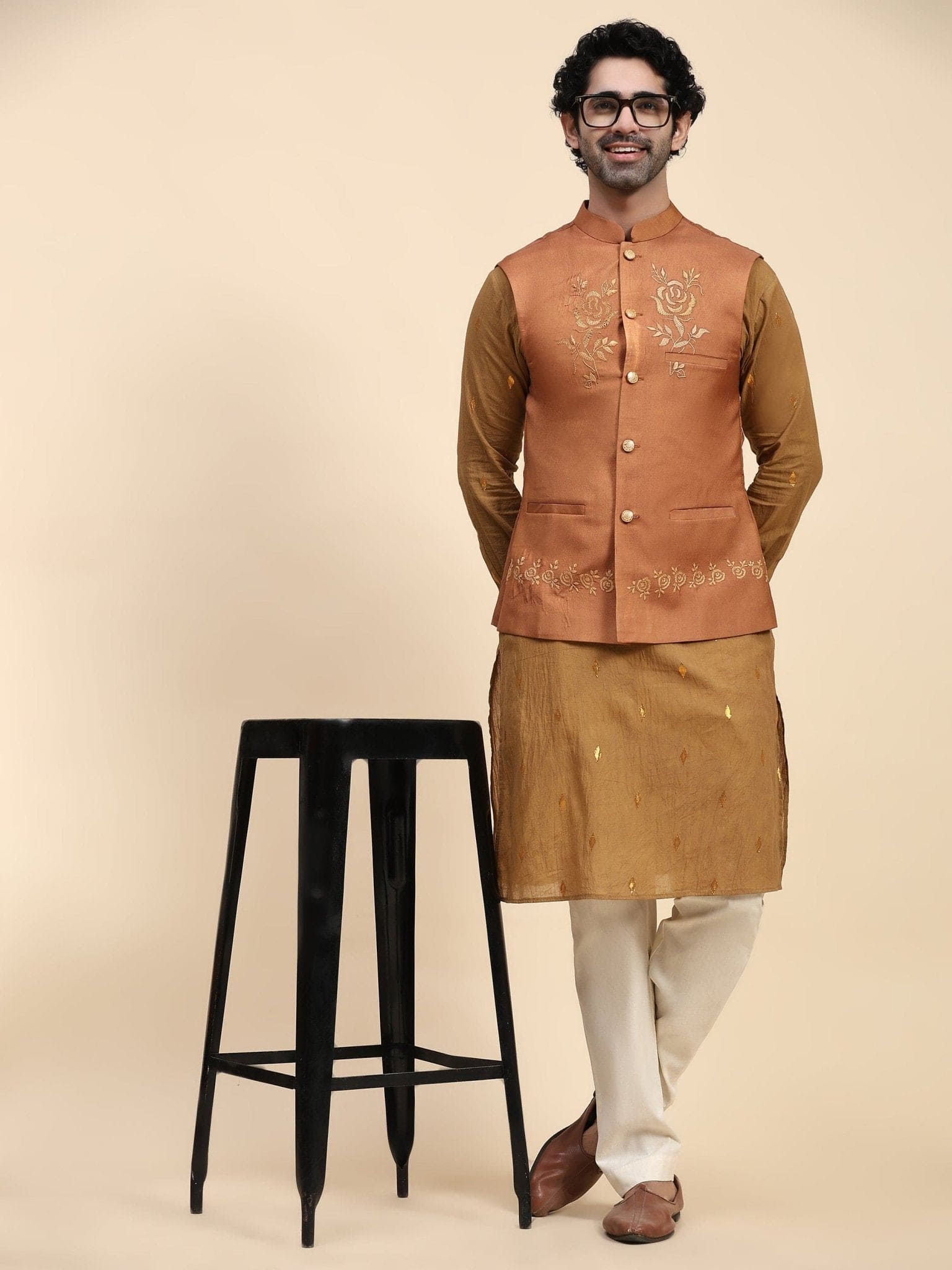 Olive Cotton Men Kurta Set - Charkha TalesOlive Cotton Men Kurta Set