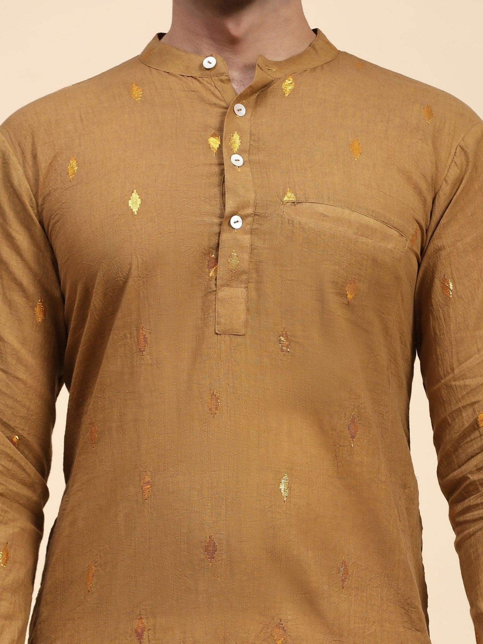 Olive Cotton Men Kurta Set - Charkha TalesOlive Cotton Men Kurta Set