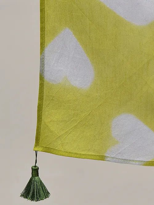 Olive green Clamp Dye Chanderi Silk Stole - Charkha TalesOlive green Clamp Dye Chanderi Silk Stole