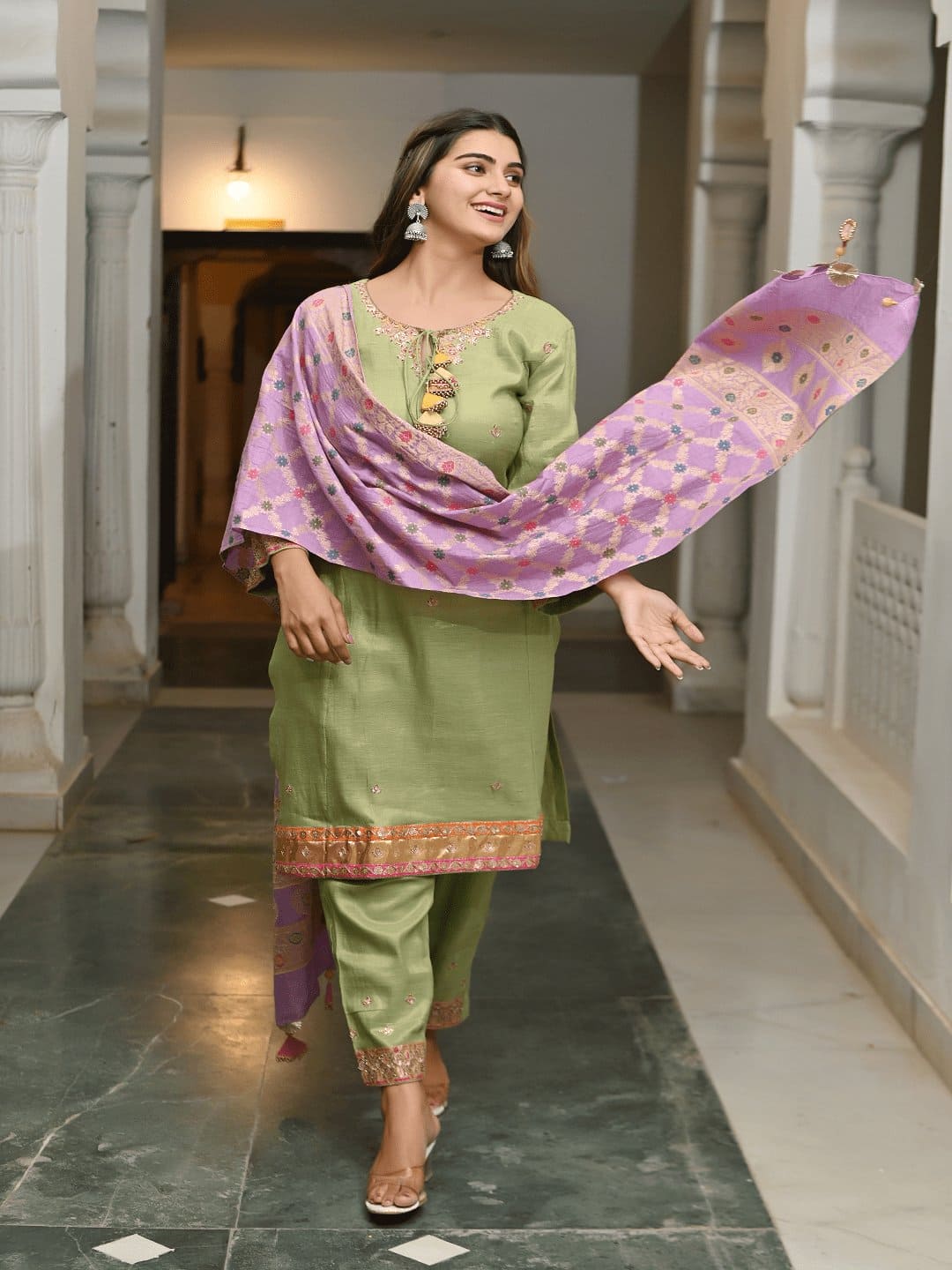 Olive Green Compliments Kurta Set - Charkha TalesOlive Green Compliments Kurta Set