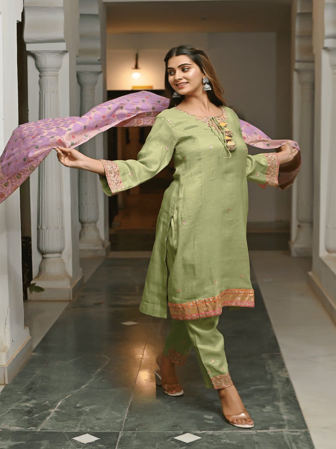 Olive Green Compliments Kurta Set - Charkha TalesOlive Green Compliments Kurta Set