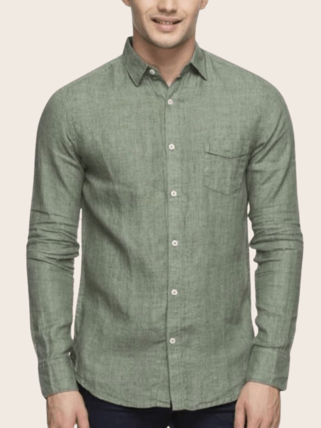 Olive Green Cotton Men Shirt - Charkha TalesOlive Green Cotton Men Shirt