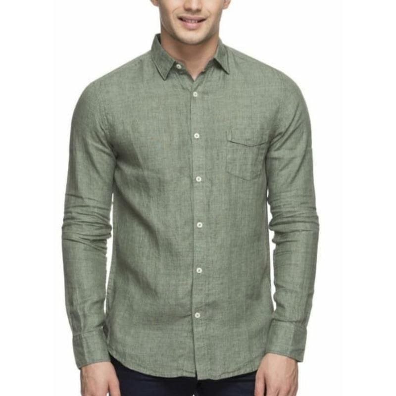 Olive Green Cotton Men Shirt - Charkha TalesOlive Green Cotton Men Shirt