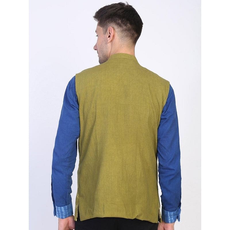 Olive Green Nehru Tie Dye Jacket - Charkha TalesOlive Green Nehru Tie Dye Jacket