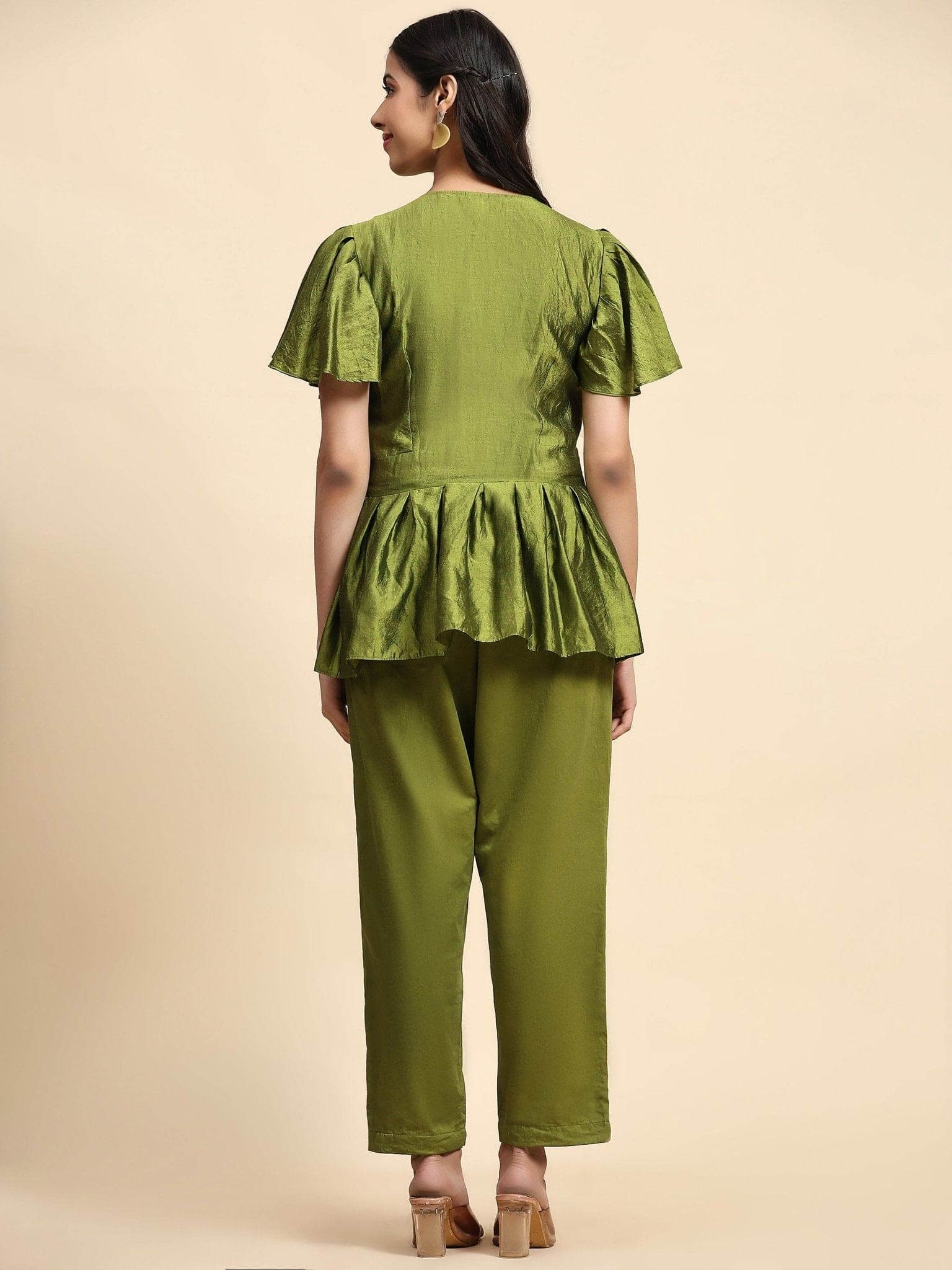 Olive Green Patch Work Co-ord Set - Charkha TalesOlive Green Patch Work Co-ord Set