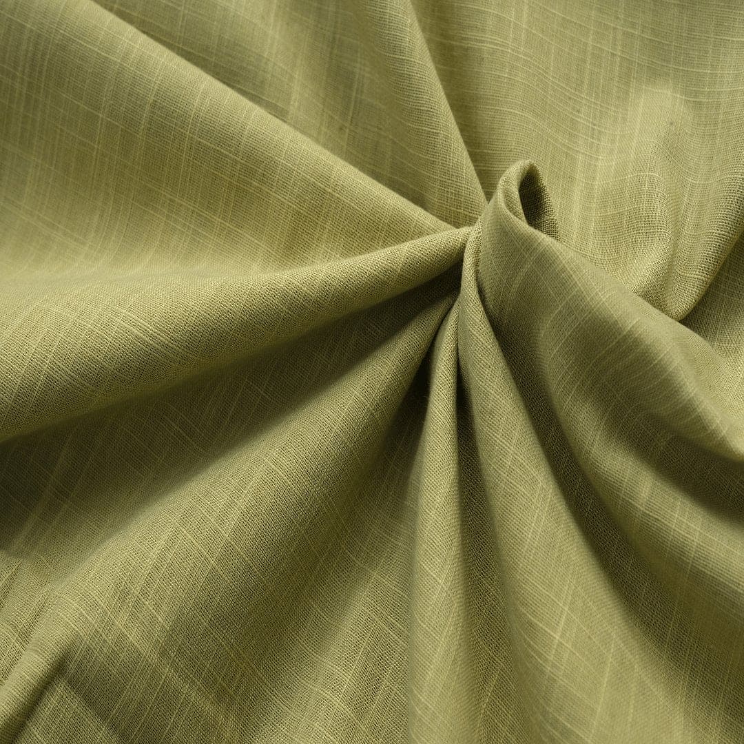 Olive Green Pure Slub Cotton Fabric - Charkha TalesOlive Green Pure Slub Cotton Fabric