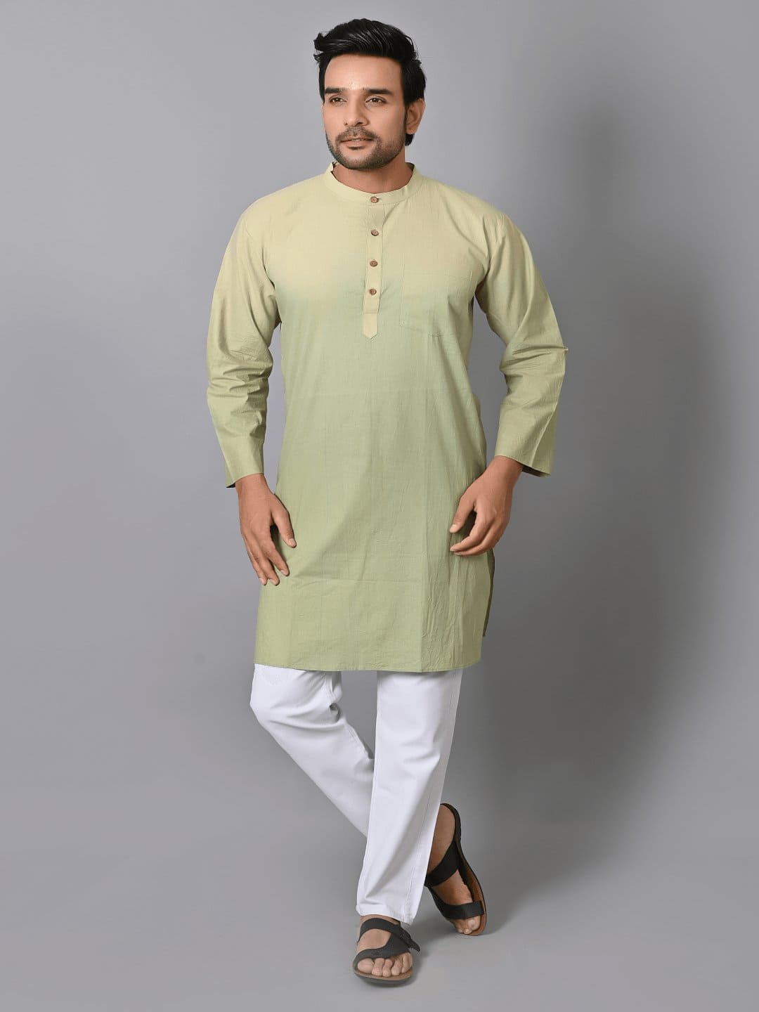 Olive Green Tie Dye Long Kurta Set - Charkha TalesOlive Green Tie Dye Long Kurta Set