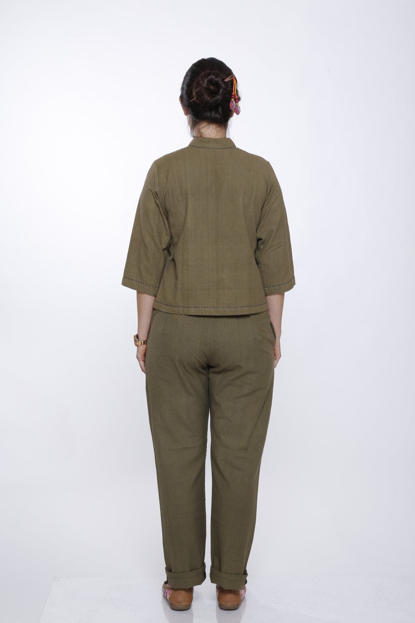 Olive Green Women Co-Ord Set - Charkha TalesOlive Green Women Co-Ord Set
