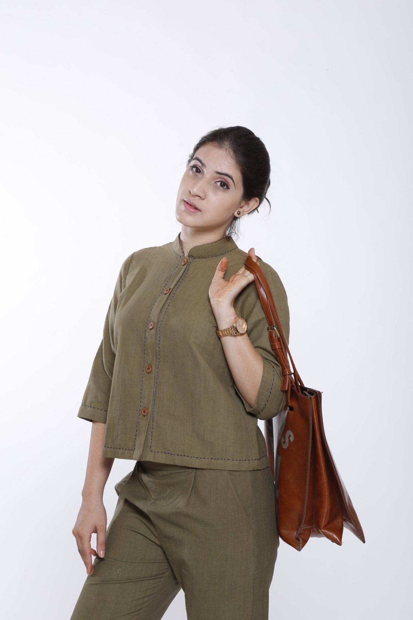 Olive Green Women Co-Ord Set - Charkha TalesOlive Green Women Co-Ord Set