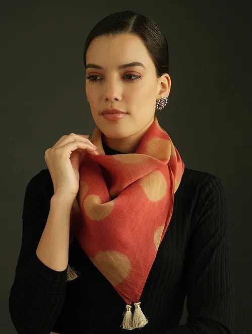 Orange Clamp Dye Chanderi Silk Scarf - Charkha TalesOrange Clamp Dye Chanderi Silk Scarf