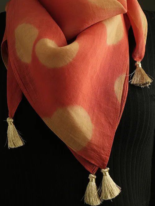 Orange Clamp Dye Chanderi Silk Scarf - Charkha TalesOrange Clamp Dye Chanderi Silk Scarf