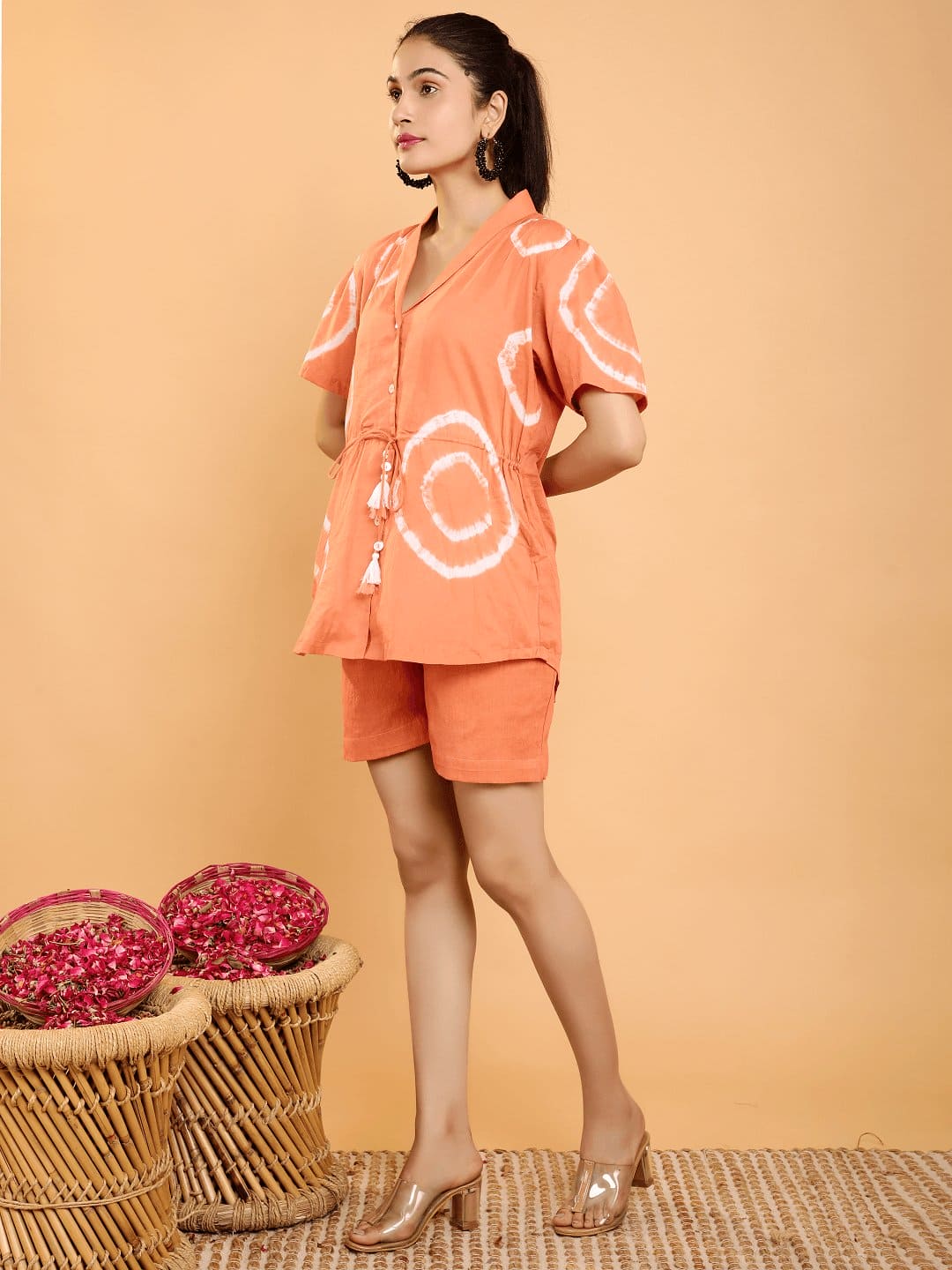 Orange Coral Women Co-Ord Set - Charkha TalesOrange Coral Women Co-Ord Set
