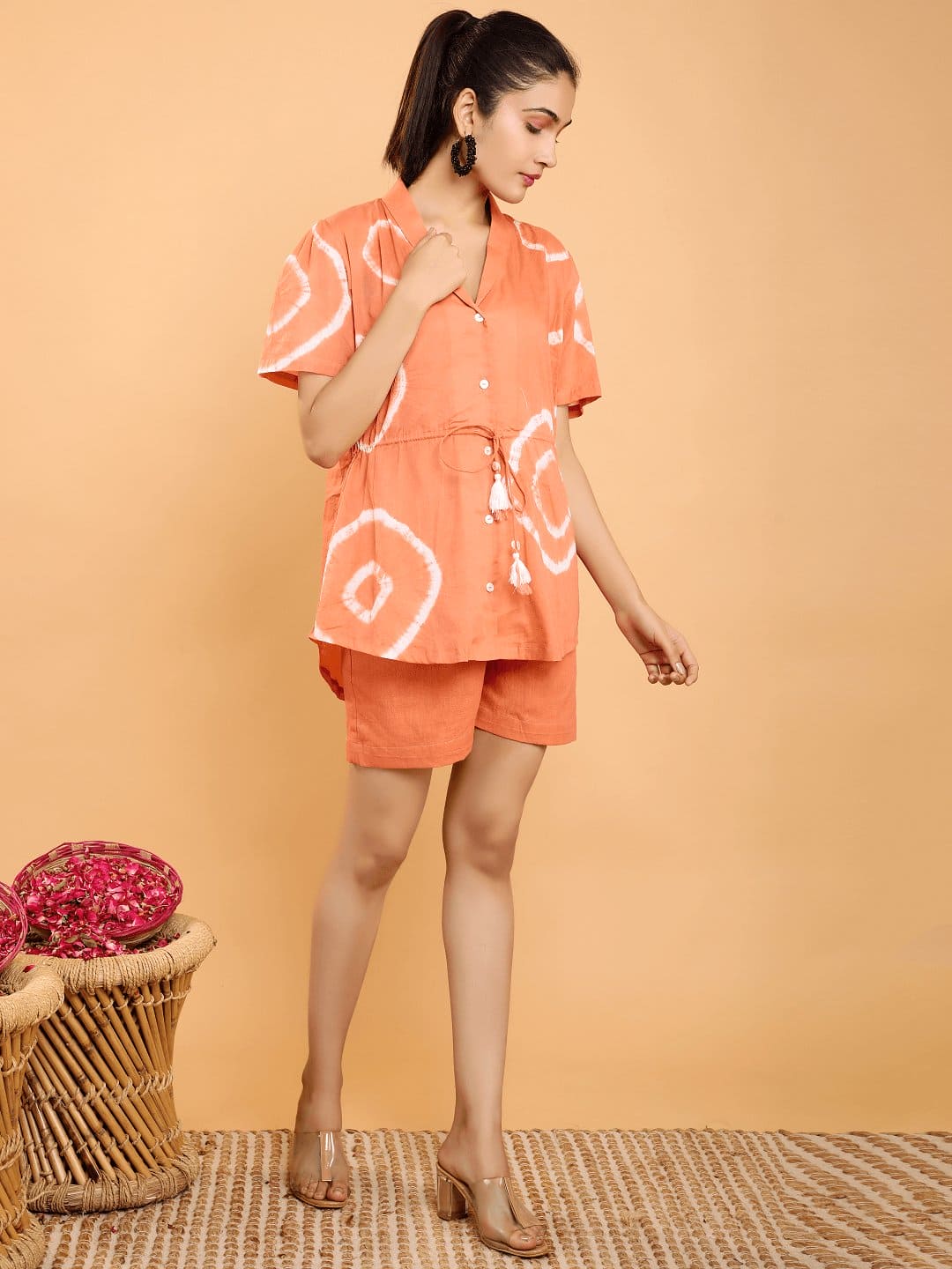 Orange Coral Women Co-Ord Set - Charkha TalesOrange Coral Women Co-Ord Set