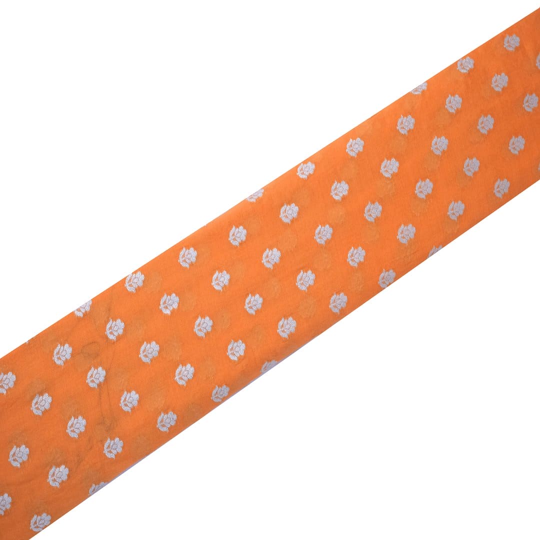 Orange Floral Silk Chanderi Fabric - Charkha TalesOrange Floral Silk Chanderi Fabric