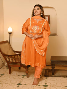 Gota Patti Work Kurta Set - Orange