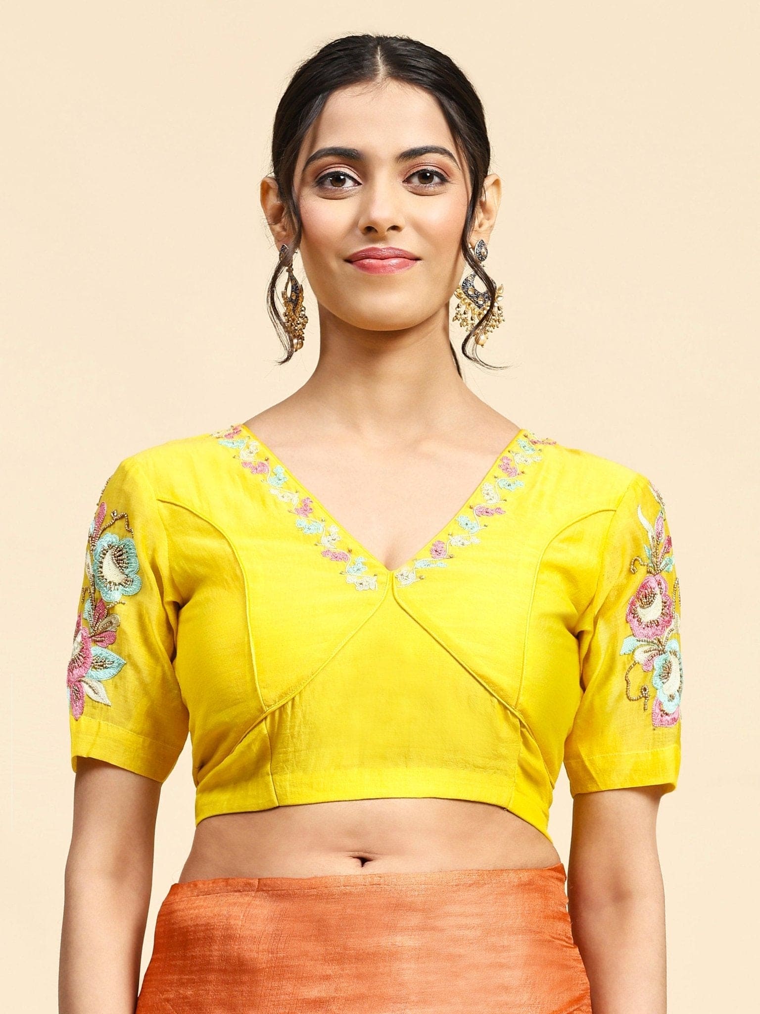 Orange & Mustured Yellow Tussar Silk Sarees - Charkha TalesOrange & Mustured Yellow Tussar Silk Sarees