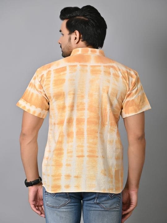 Orange Tie Dye Men Shirt - Charkha TalesOrange Tie Dye Men Shirt
