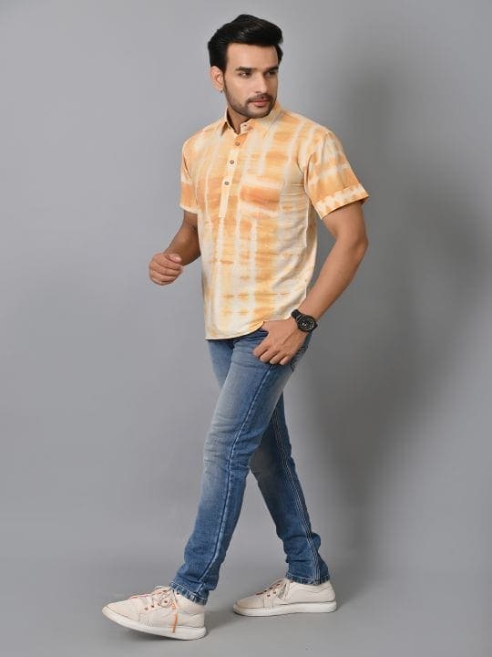 Orange Tie Dye Men Shirt - Charkha TalesOrange Tie Dye Men Shirt