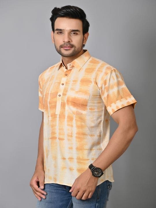 Orange Tie Dye Men Shirt - Charkha TalesOrange Tie Dye Men Shirt