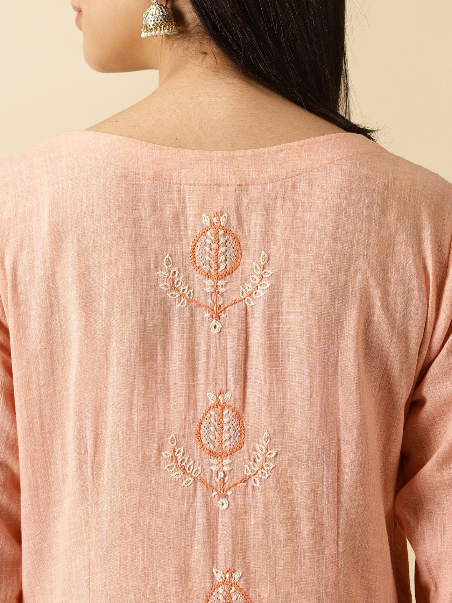 Peach A-Line Kurta Set - Charkha TalesPeach A-Line Kurta Set