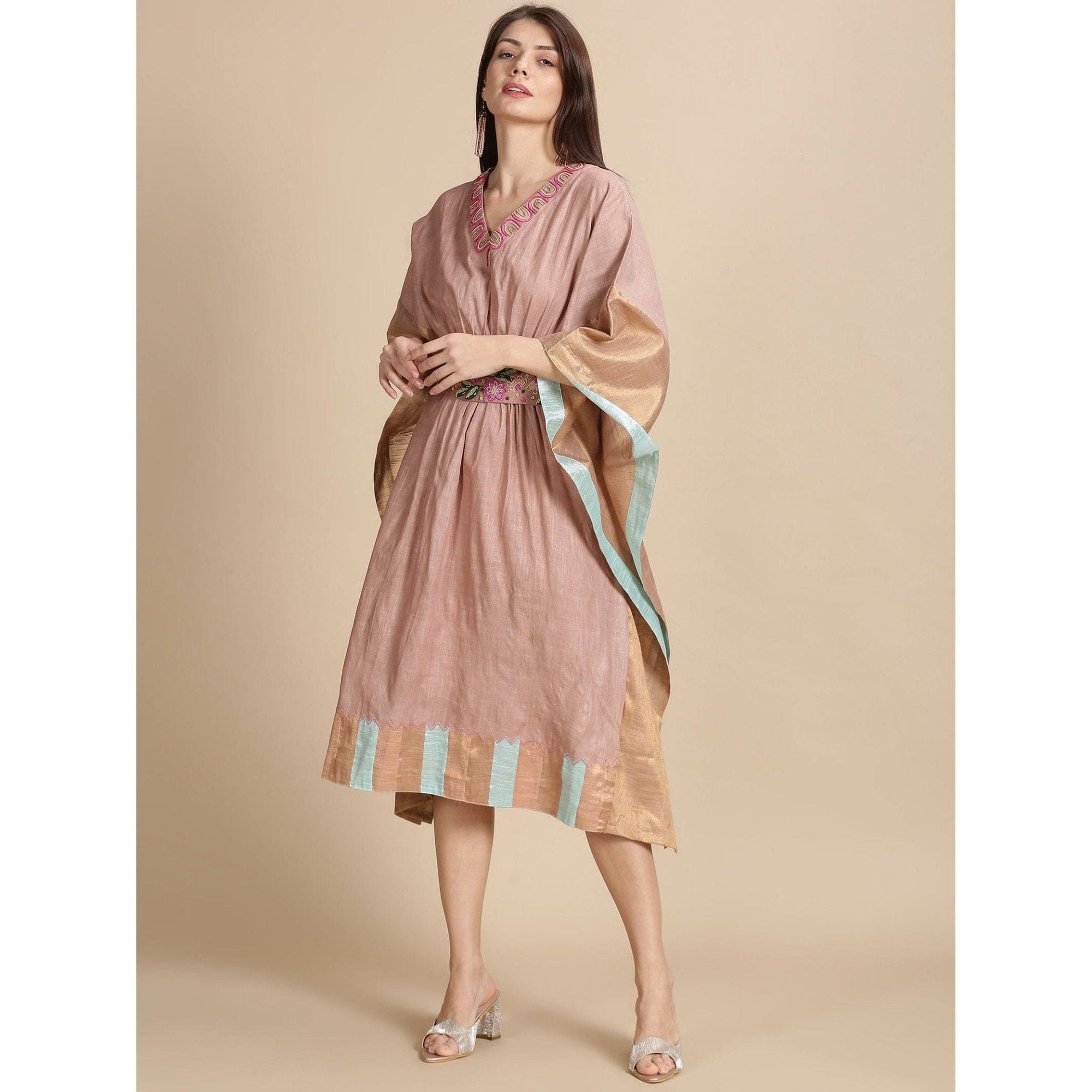 Peach Beads Kaftan Dress - Charkha TalesPeach Beads Kaftan Dress