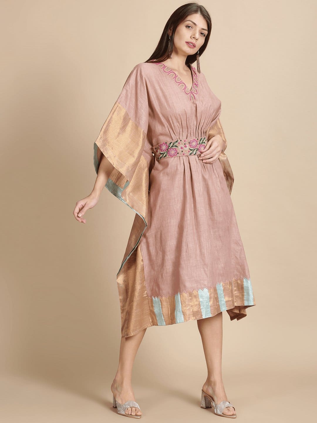 Peach Beads Kaftan Dress - Charkha TalesPeach Beads Kaftan Dress