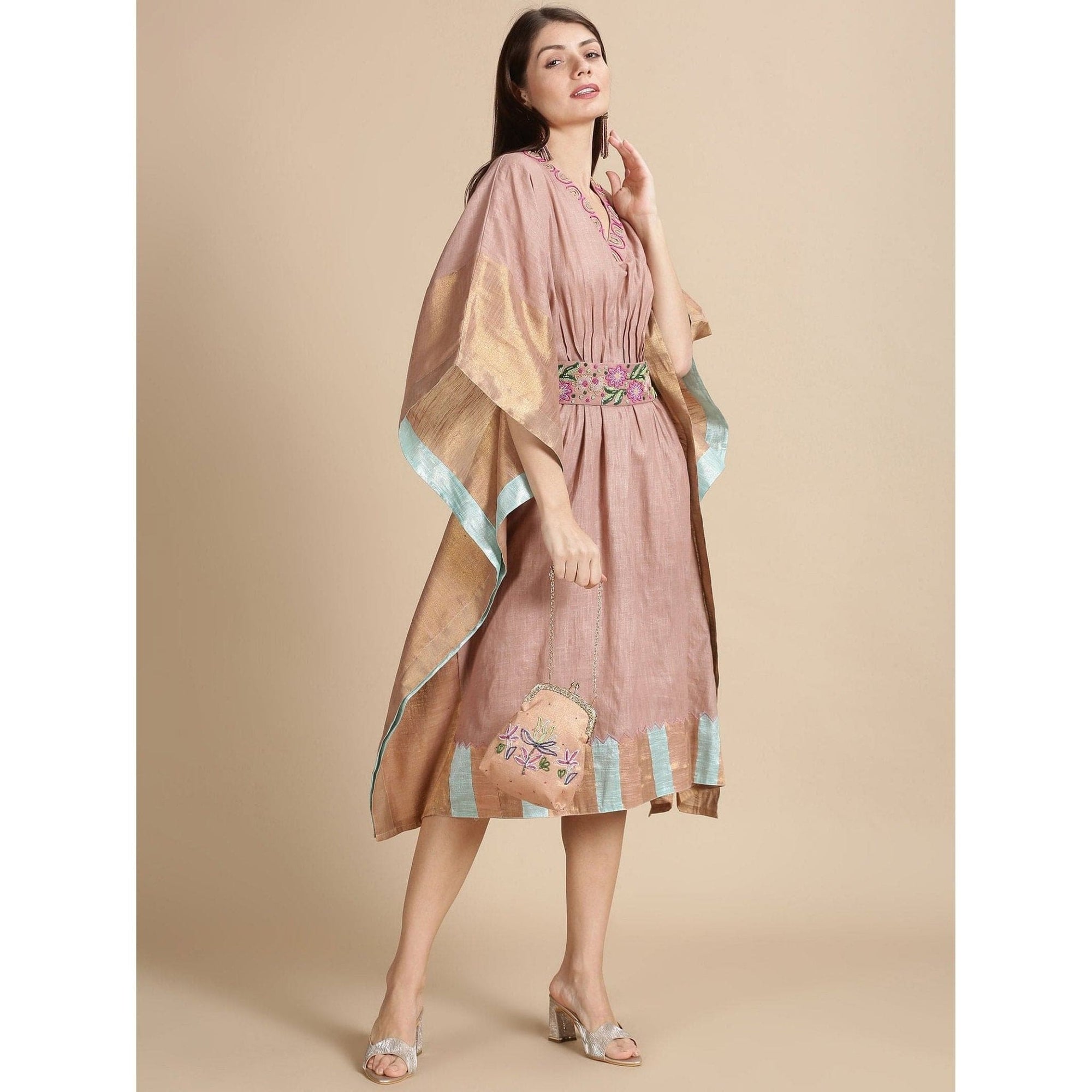 Peach Beads Kaftan Dress - Charkha TalesPeach Beads Kaftan Dress