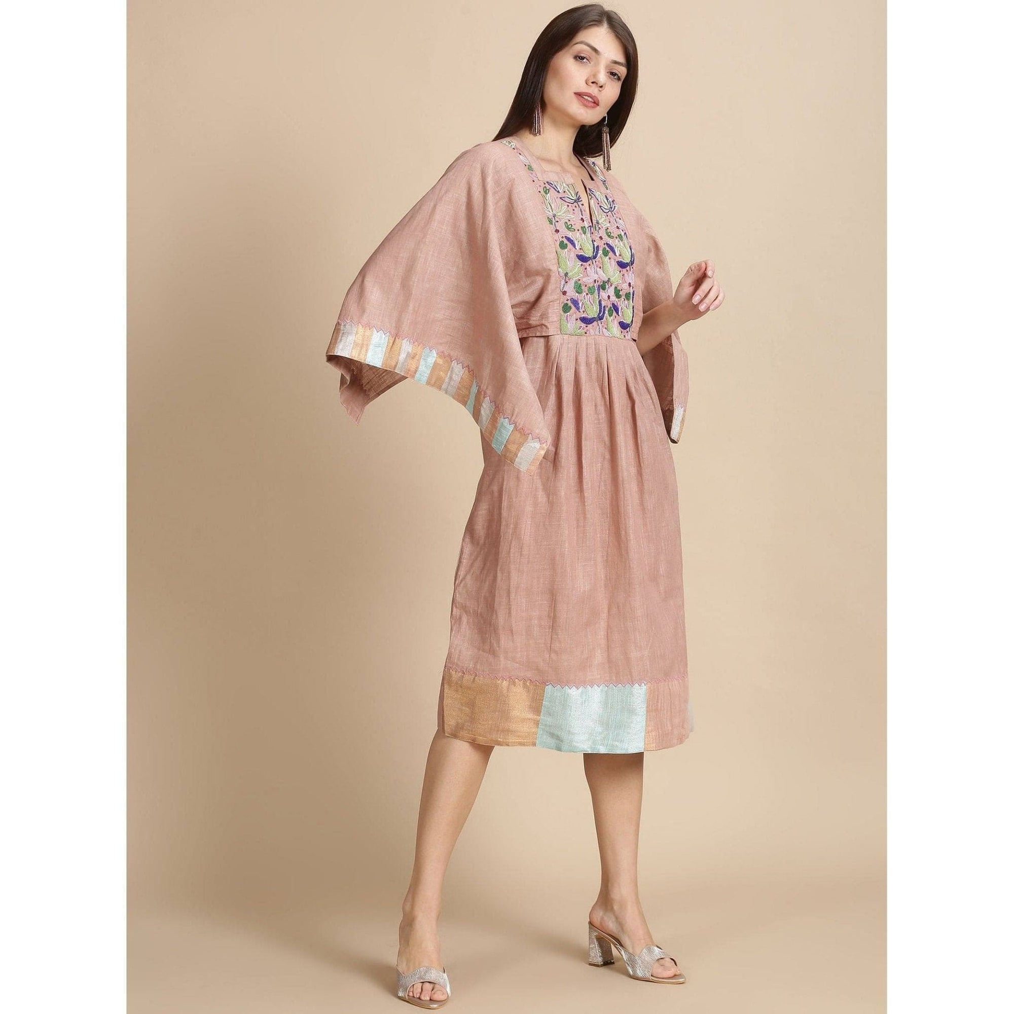 Peach Beads Work Kaftan - Charkha TalesPeach Beads Work Kaftan