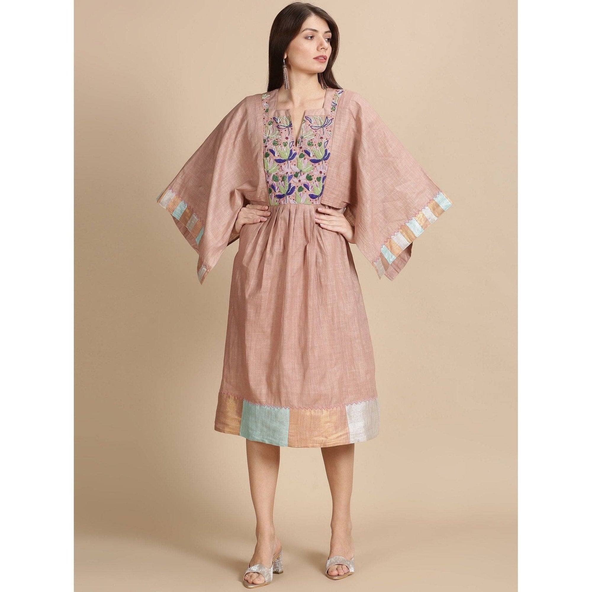 Peach Beads Work Kaftan - Charkha TalesPeach Beads Work Kaftan