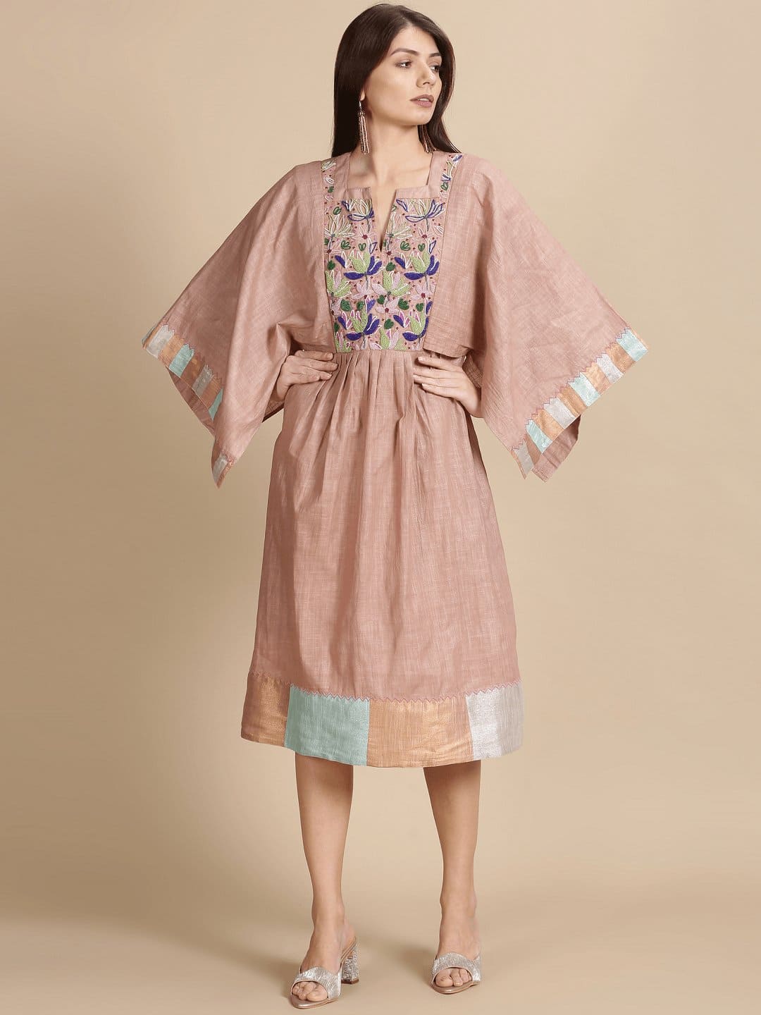 Peach Beads Work Kaftan - Charkha TalesPeach Beads Work Kaftan