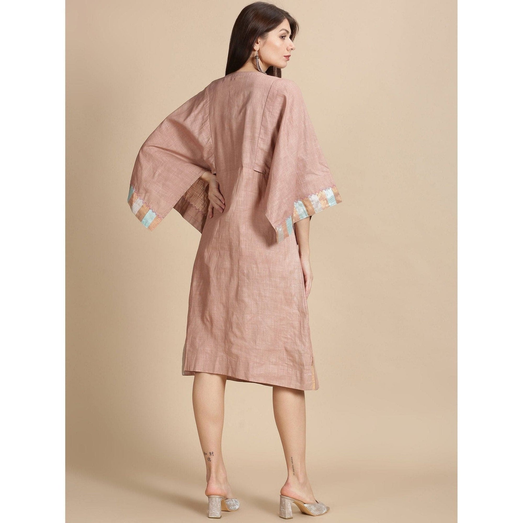 Peach Beads Work Kaftan - Charkha TalesPeach Beads Work Kaftan