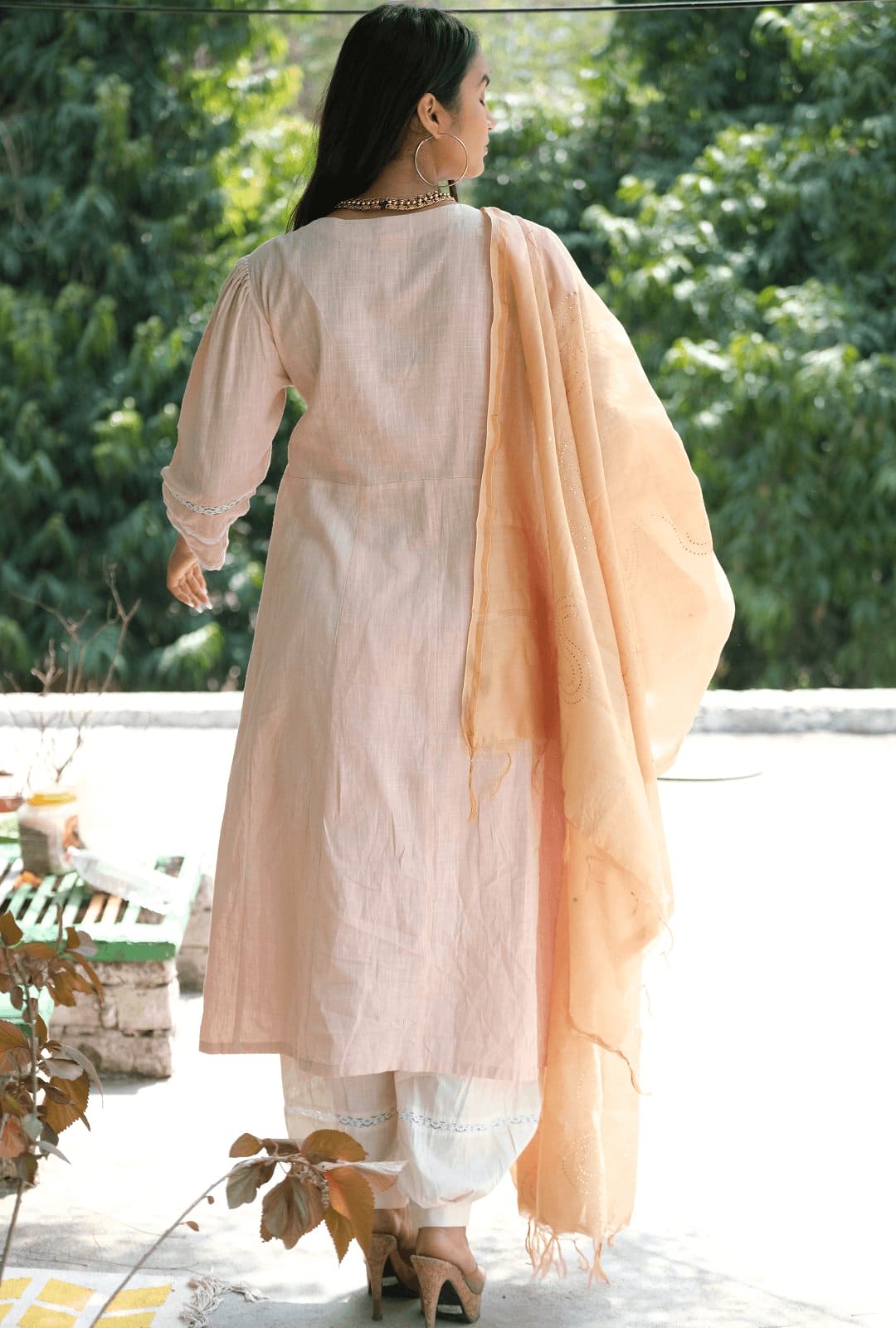 Peach Chikankari Cotton Kurta Set - Charkha TalesPeach Chikankari Cotton Kurta Set