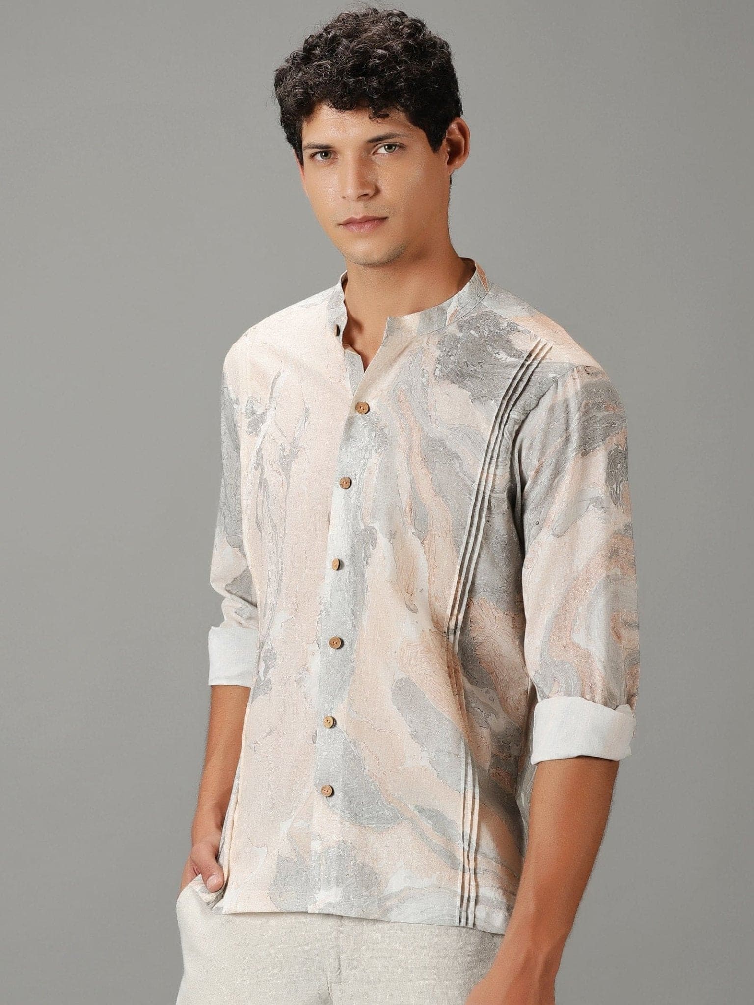 Peach Hand Dyed Men's Shirt - Charkha TalesPeach Hand Dyed Men's Shirt