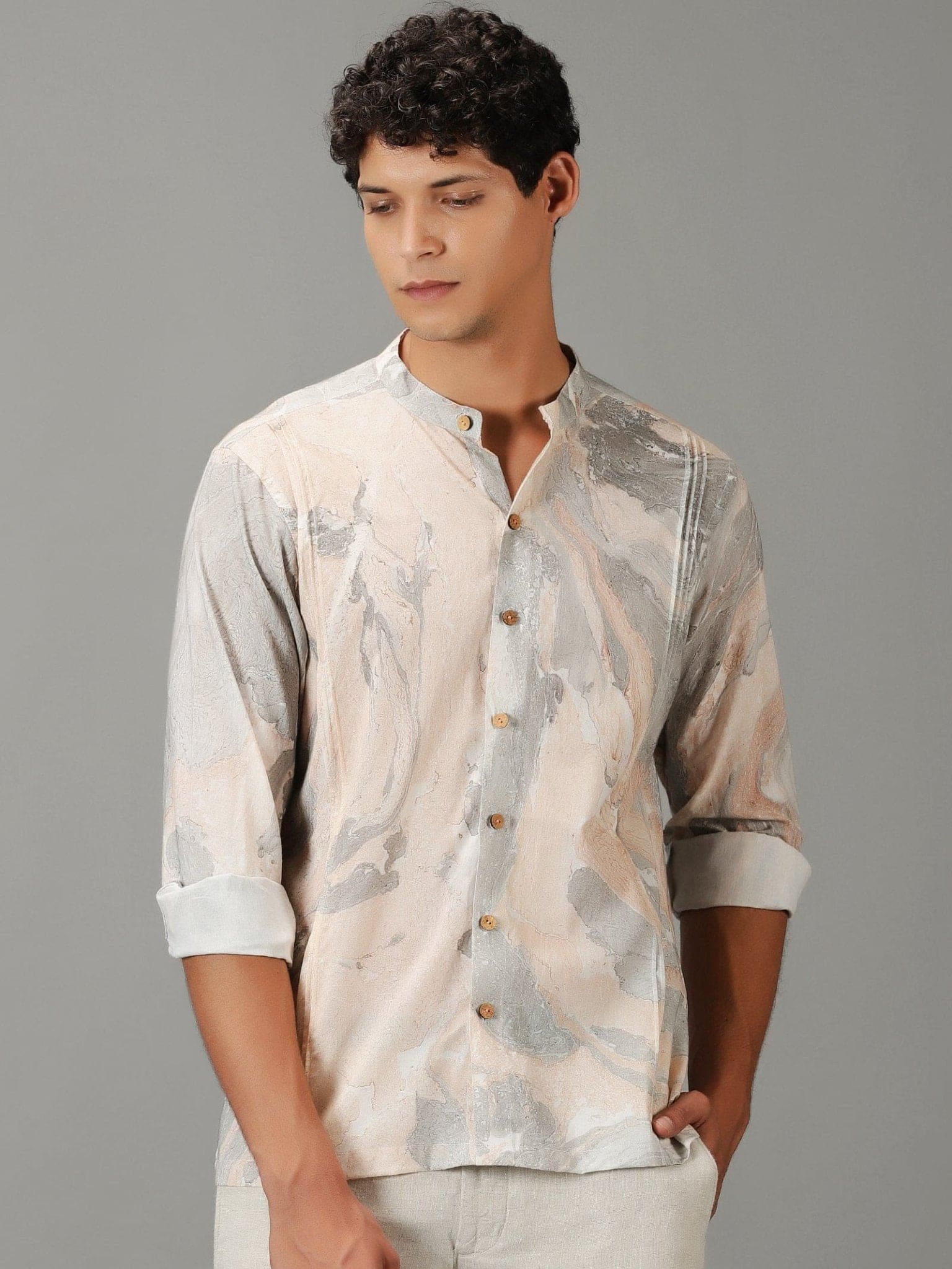 Peach Hand Dyed Men's Shirt - Charkha TalesPeach Hand Dyed Men's Shirt