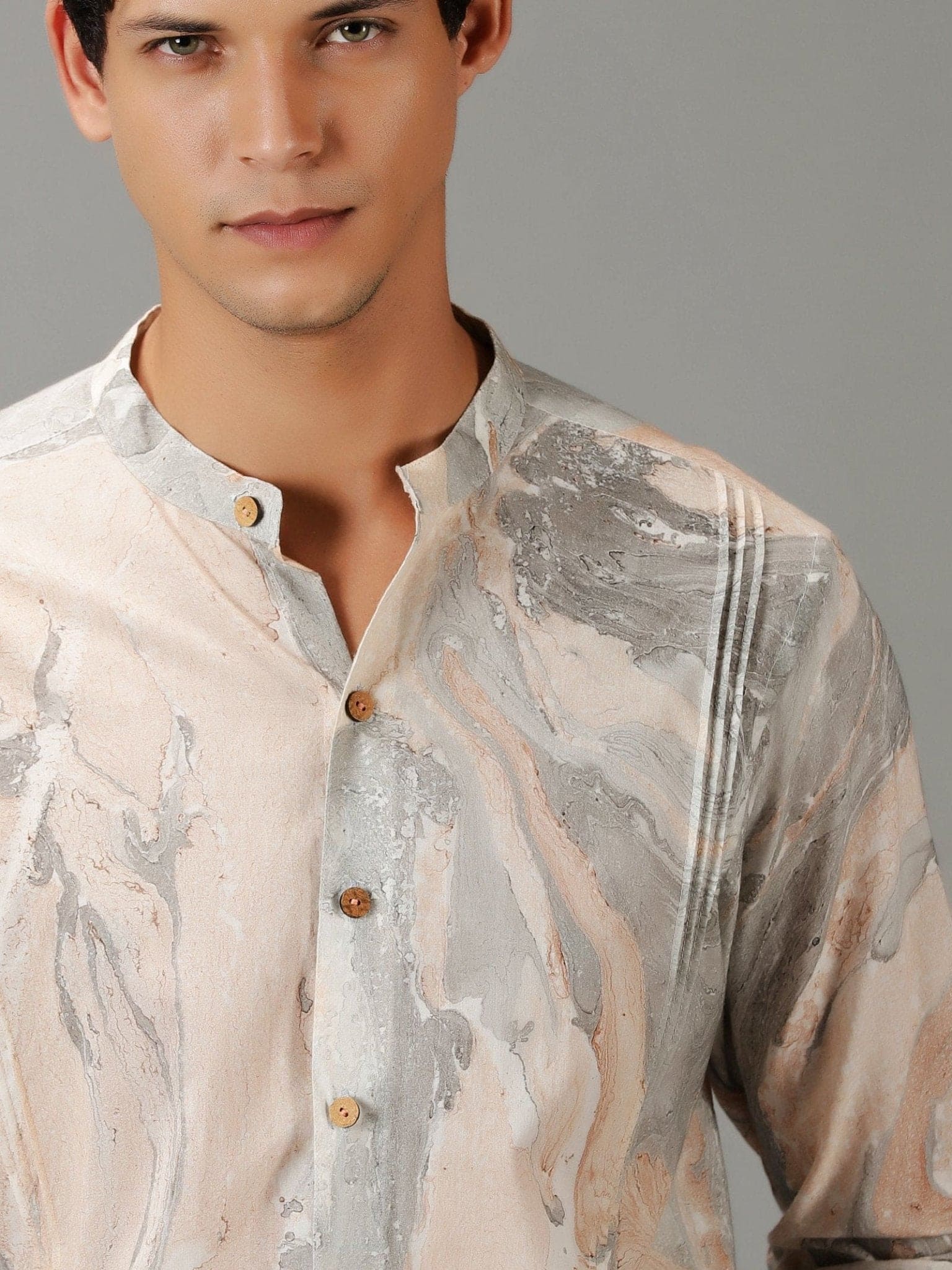 Peach Hand Dyed Men's Shirt - Charkha TalesPeach Hand Dyed Men's Shirt