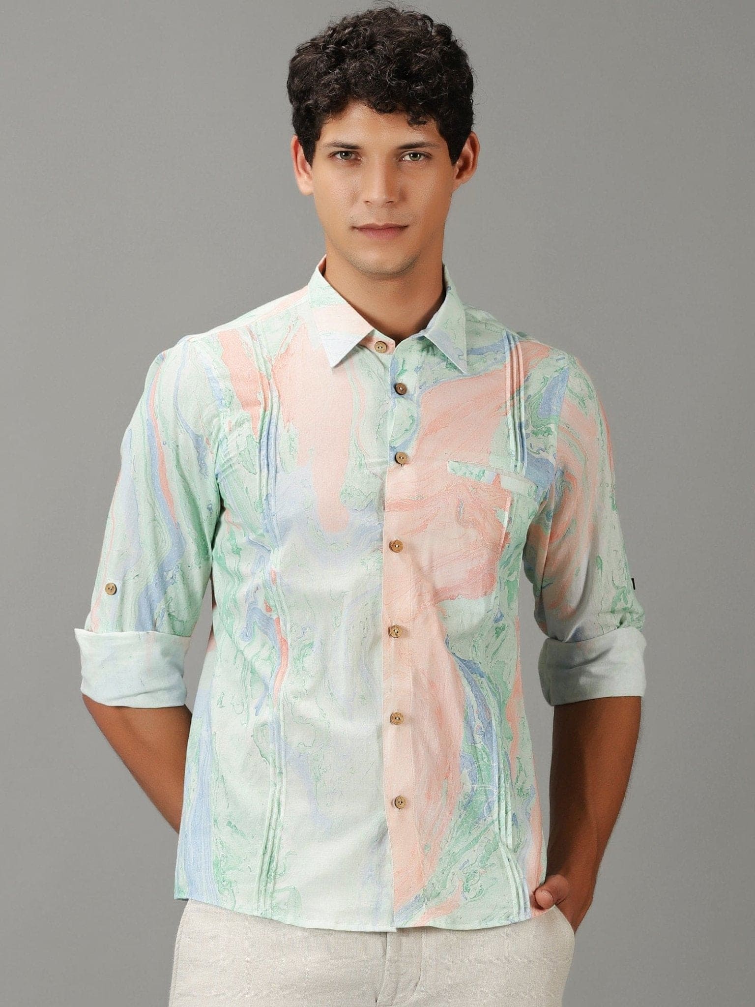 Peach Hand Dyed Men's Shirt - Charkha TalesPeach Hand Dyed Men's Shirt